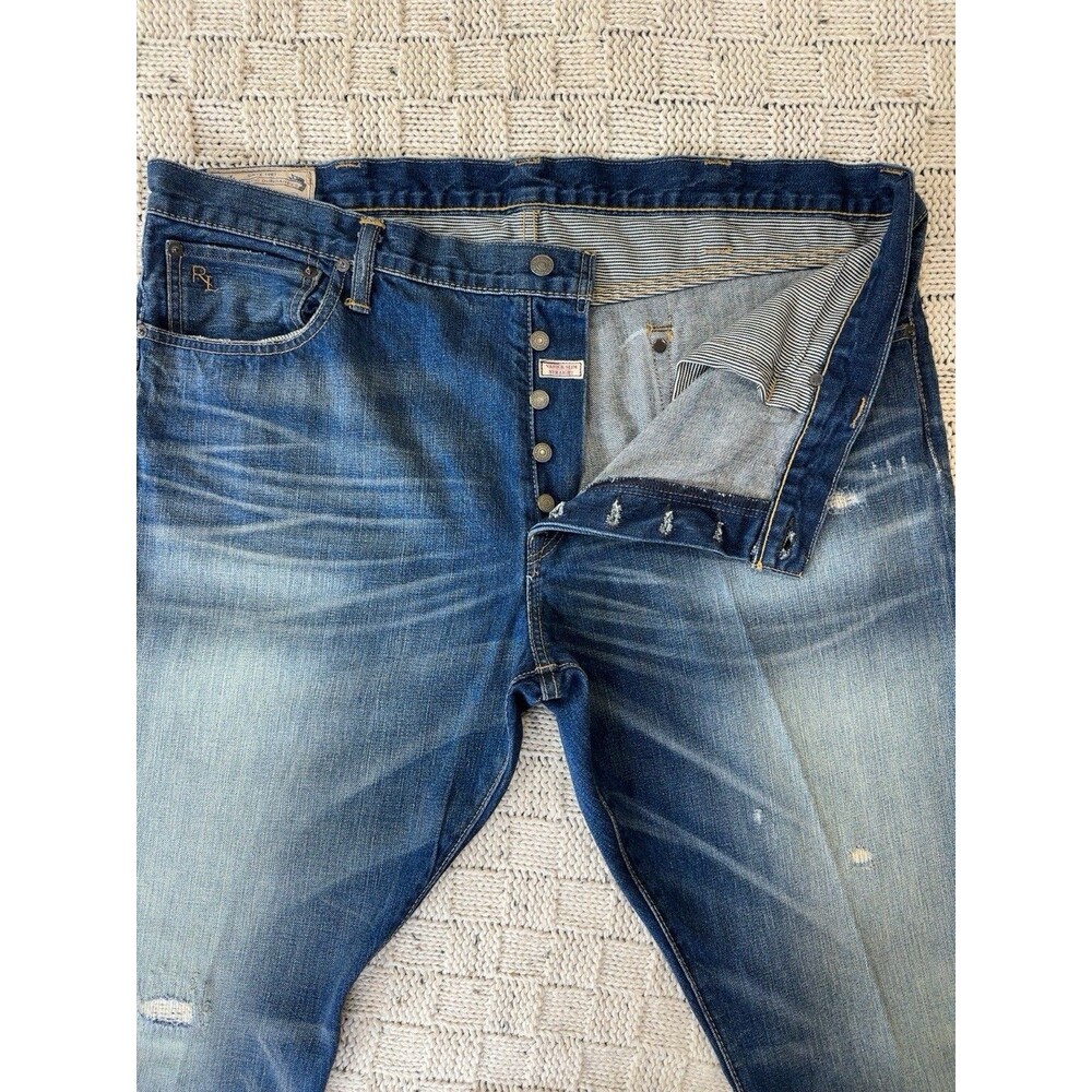 Polo Ralph Lauren Varick Slim Straight Jeans Mens 40x30 Blue Distressed Denim - Picture 5 of 10